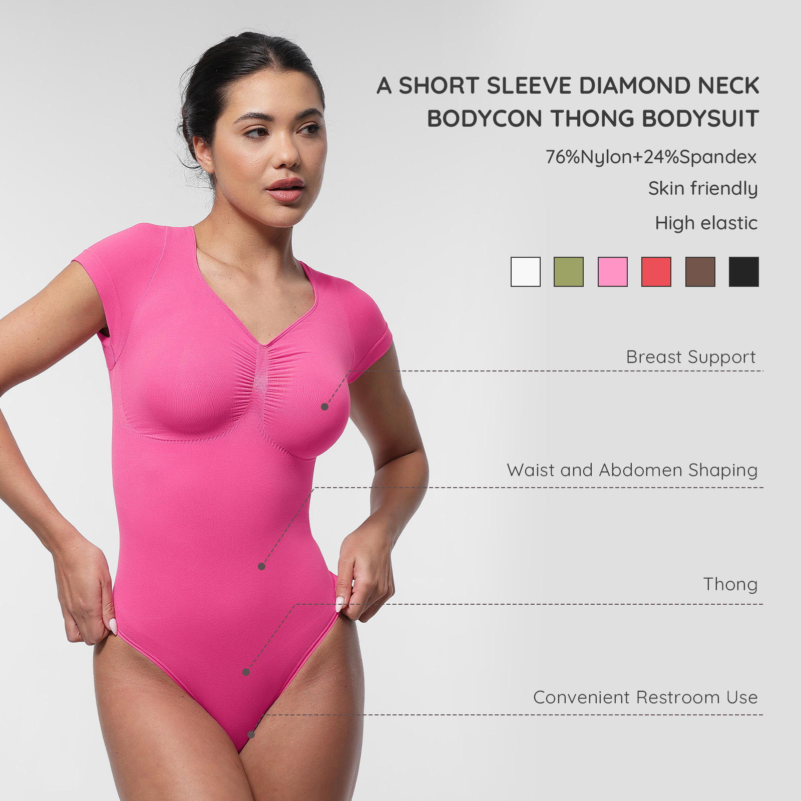 Hexin Wholesale Women's Outdoor Custom Seamless Shorts Sleeves Tummy Trimmer Control Comfortable Slimming Shapewear Bodysuit - Image 3